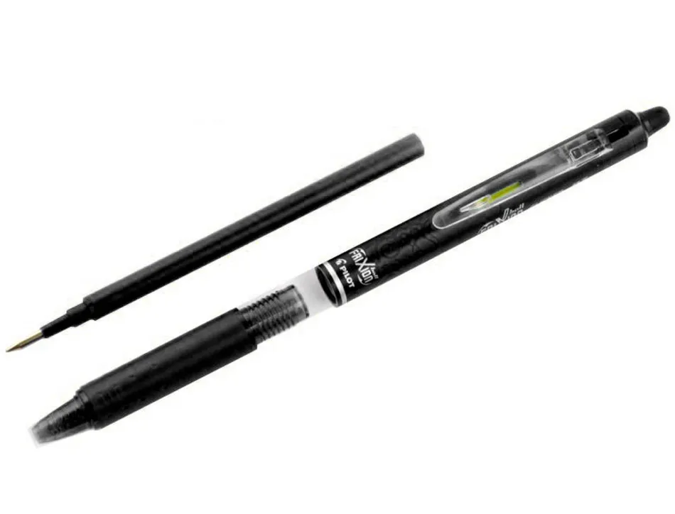 Roller pilot frixion clicker écriture moyenne 0.35mm encre effaçable gomme sertie grip prehension rechargeable noir