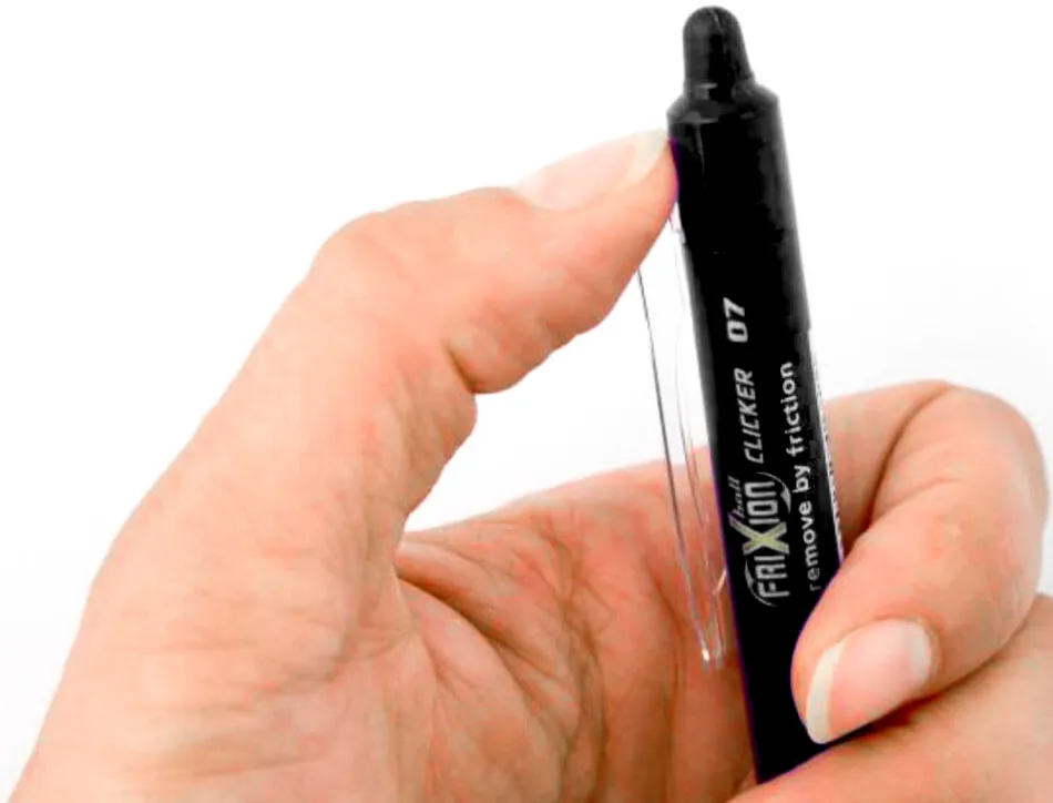 Roller pilot frixion clicker écriture moyenne 0.35mm encre effaçable gomme sertie grip prehension rechargeable noir
