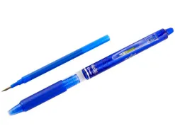 Roller pilot frixion clicker écriture moyenne 0.35mm encre effaçable gomme sertie grip prehension rechargeable bleu