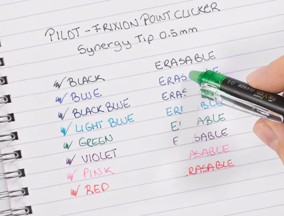 Roller pilot frixion point clicker 05 encre gel thermosensible effacable rechargeable vert