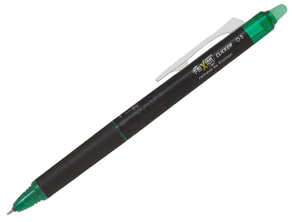 Roller pilot frixion point clicker 05 encre gel thermosensible effacable rechargeable vert