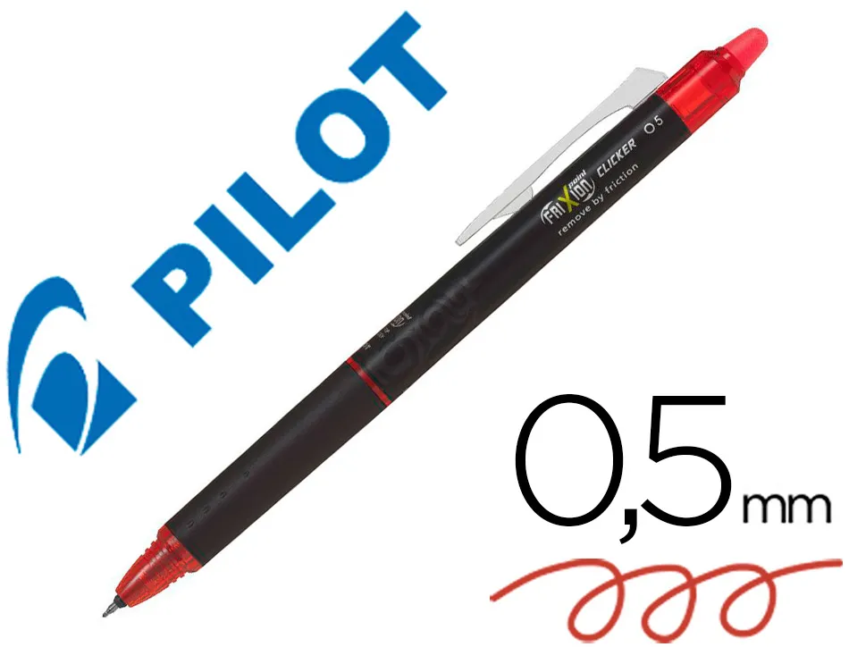 Roller pilot frixion point clicker 05 encre gel thermosensible effacable rechargeable rouge