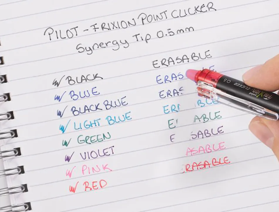 Roller pilot frixion point clicker 05 encre gel thermosensible effacable rechargeable rouge