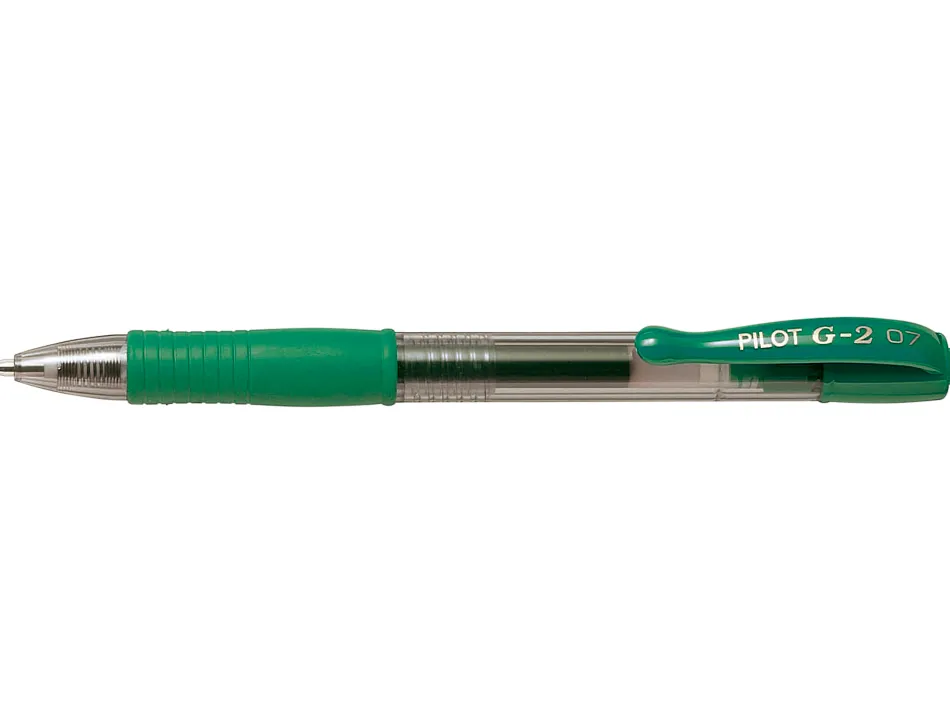 Roller pilot g2+ 7 ecriture moyenne 0.4mm encre gel retractable rechargeable corps translucide grip caoutchouc vert