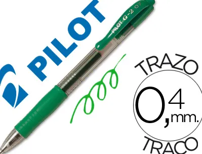 Roller pilot g2+ 7 ecriture moyenne 0.4mm encre gel retractable rechargeable corps translucide grip caoutchouc vert