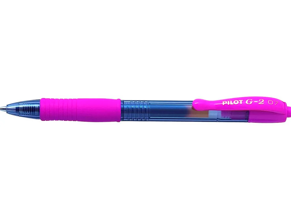 Roller pilot g2+ 7 fun ecriture moyenne 0.4mm encre gel retractable corps translucide grip caoutchouc rose