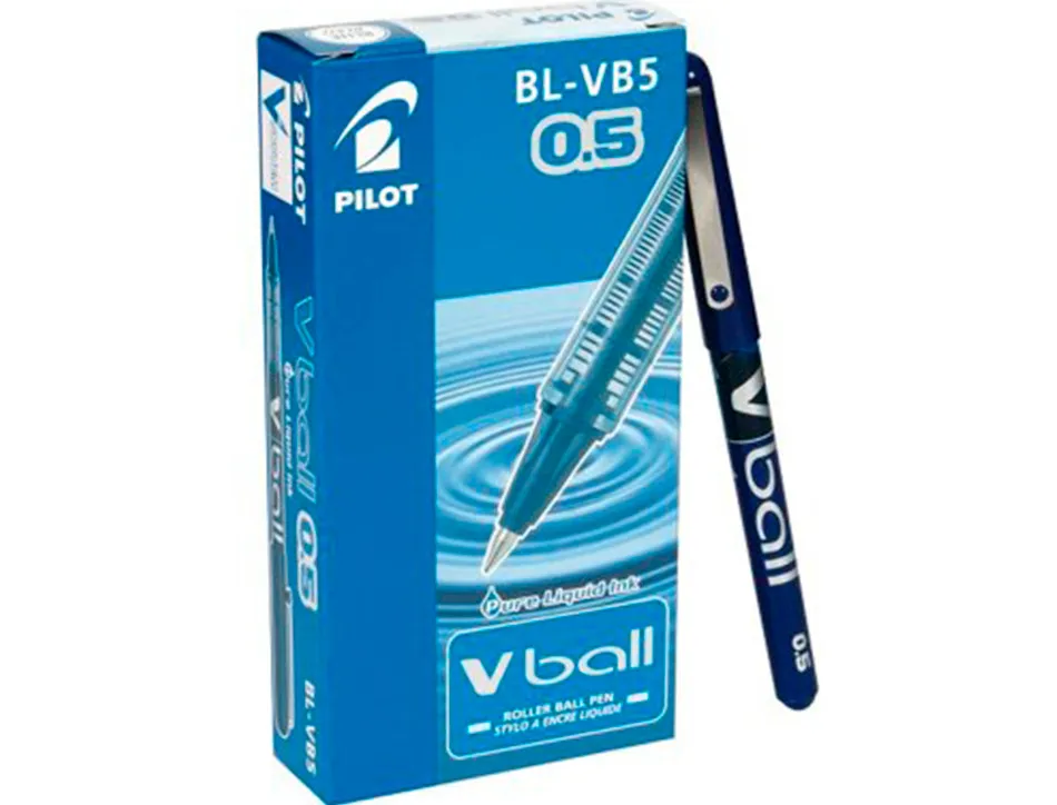 Roller pilot vball 5 écriture fine 0.3mm encre liquide niveau visible régulateur débit clip métal coloris bleu