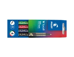 Roller pilot vball 7 écriture moyenne 0.5mm encre liquide niveau visible régulateur débit clip métal pochette 4 unités
