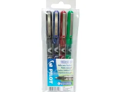 Roller pilot vball 7 écriture moyenne 0.5mm encre liquide niveau visible régulateur débit clip métal pochette 4 unités