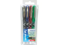 Roller pilot vball 5 écriture fine 0.3mm encre liquide niveau visible régulateur débit clip métal pochette 4 unités