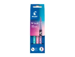 Roller pilot v-ball 05 pointe conique fine retractable encre liquide coloris assortis pochette 3 unites