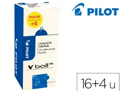 Roller pilot vball 05 pointe metal conique encre liquide coloris bleu pack 16 + 4 gratuits