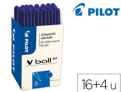 Roller pilot vball 07 pointe metal conique encre liquide coloris bleu pack 16 + 4 gratuits