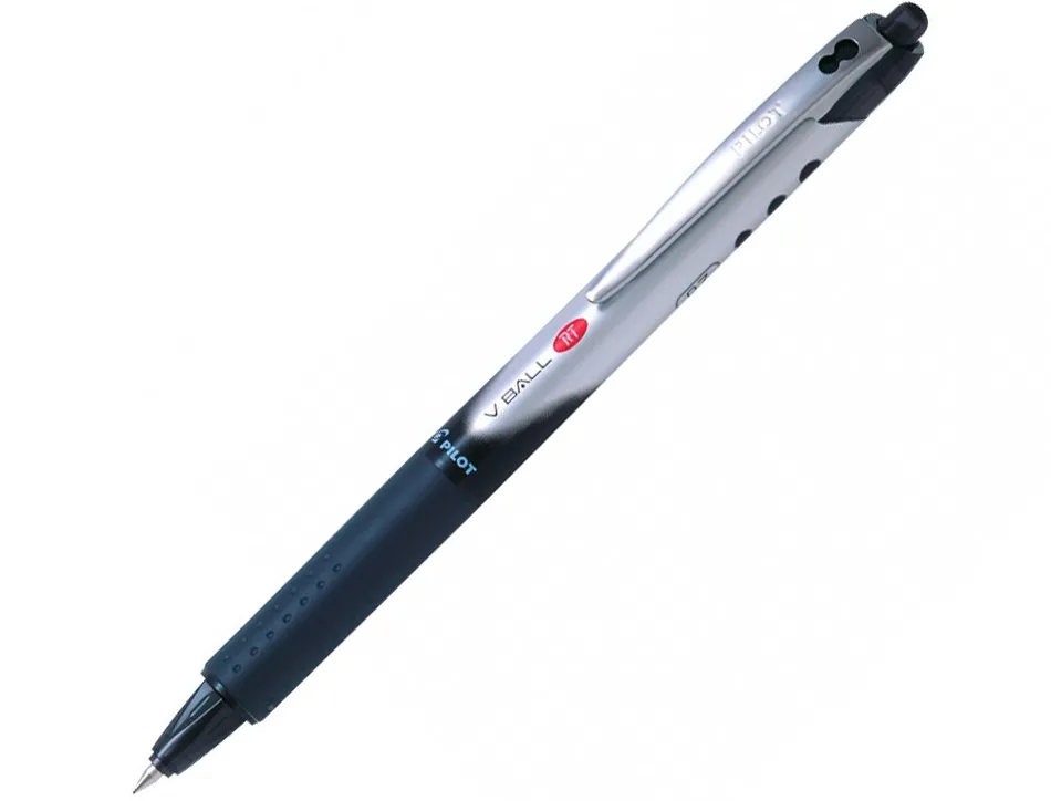 Roller pilot vball 7 rt écriture moyenne 0.5mm encre liquide grip caoutchouc clip métal rétractable rechargeable noir