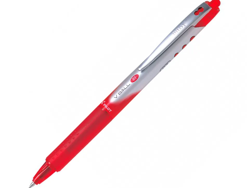 Roller pilot vball 7 rt écriture moyenne 0.5mm encre liquide grip caoutchouc clip métal rétractable rechargeable rouge