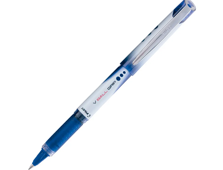 Roller pilot vball grip écriture large 1mm pointe acier inoxydable niveau encre liquide visible grip caoutchouc bleu