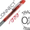 Roller q-connect écriture 0.5mm pointe moyenne 0.7mm grip caoutchouc corps transparent encre liquide couleur rouge