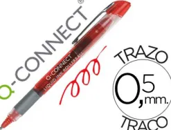 Roller q-connect écriture 0.5mm pointe moyenne 0.7mm grip caoutchouc corps transparent encre liquide couleur rouge