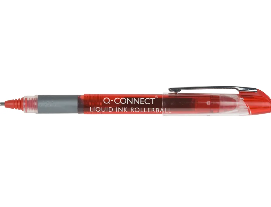Roller q-connect écriture 0.5mm pointe moyenne 0.7mm grip caoutchouc corps transparent encre liquide couleur rouge