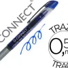 Roller q-connect écriture 0.5mm pointe moyenne 0.7mm grip caoutchouc corps transparent encre liquide couleur bleu