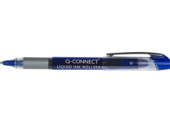 Roller q-connect écriture 0.5mm pointe moyenne 0.7mm grip caoutchouc corps transparent encre liquide couleur bleu