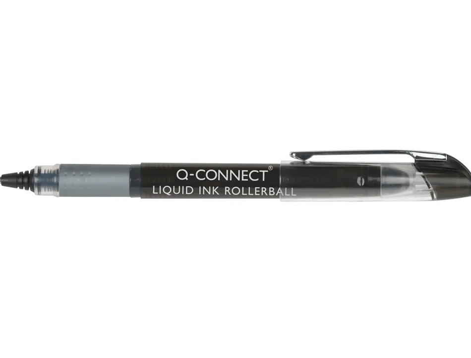 Roller q-connect écriture 0.5mm pointe moyenne 0.7mm grip caoutchouc corps transparent encre liquide couleur noir
