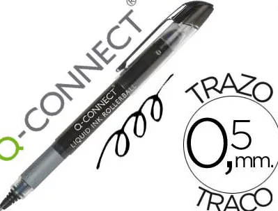 Roller q-connect écriture 0.5mm pointe moyenne 0.7mm grip caoutchouc corps transparent encre liquide couleur noir