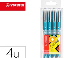 Roller stabilo worker colorful pointe en metal corps plastique encre liquide pochette de 4u