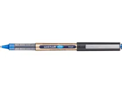 Roller uniball eye plastique recycle encre liquide ecriture large pointe metal coloris bleu
