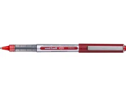 Roller uniball eye plastique recycle encre liquide ecriture fine pointe metal coloris rouge