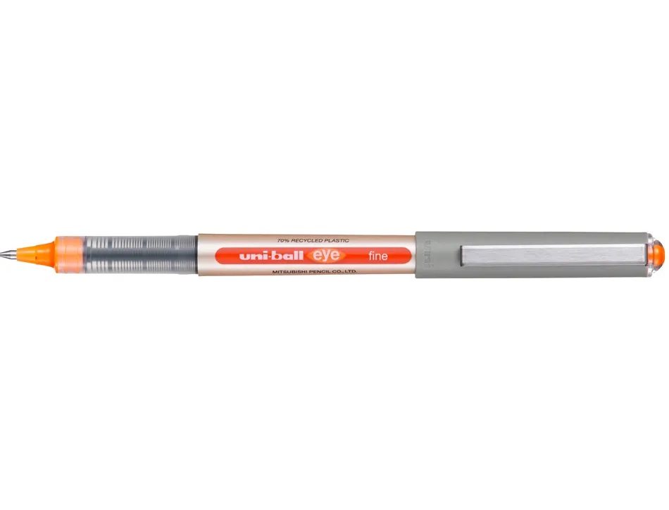 Roller uniball eye plastique recycle encre liquide ecriture moyenne pointe metal coloris orange