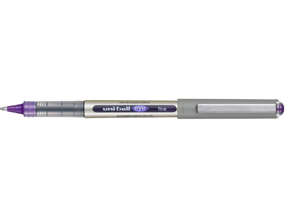 Roller uniball eye plastique recycle encre liquide ecriture moyenne pointe metal coloris violet