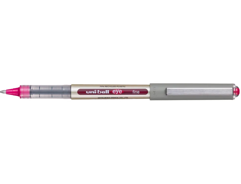 Roller uniball eye plastique recycle encre liquide ecriture moyenne pointe metal coloris pourpre