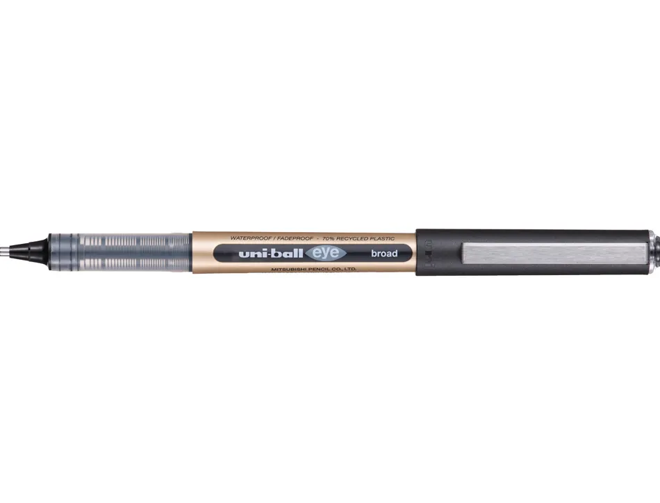 Roller uniball eye plastique recycle encre liquide ecriture large pointe metal coloris noir