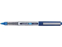 Roller uniball eye plastique recycle encre liquide ecriture fine pointe metal coloris bleu