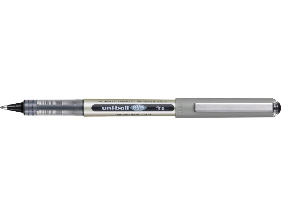 Roller uniball eye plastique recycle encre liquide ecriture moyenne pointe metal coloris noir