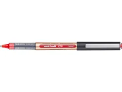 Roller uniball eye plastique recycle encre liquide ecriture large pointe metal coloris rouge