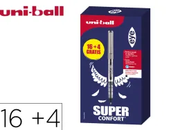 Roller uniball eye pointe metal ecriture fine boite de 16 + 4 rollers gratuits noirs
