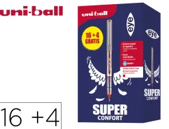 Roller uniball eye pointe metal ecriture fine boite de 16 + 4 rollers gratuits rouge