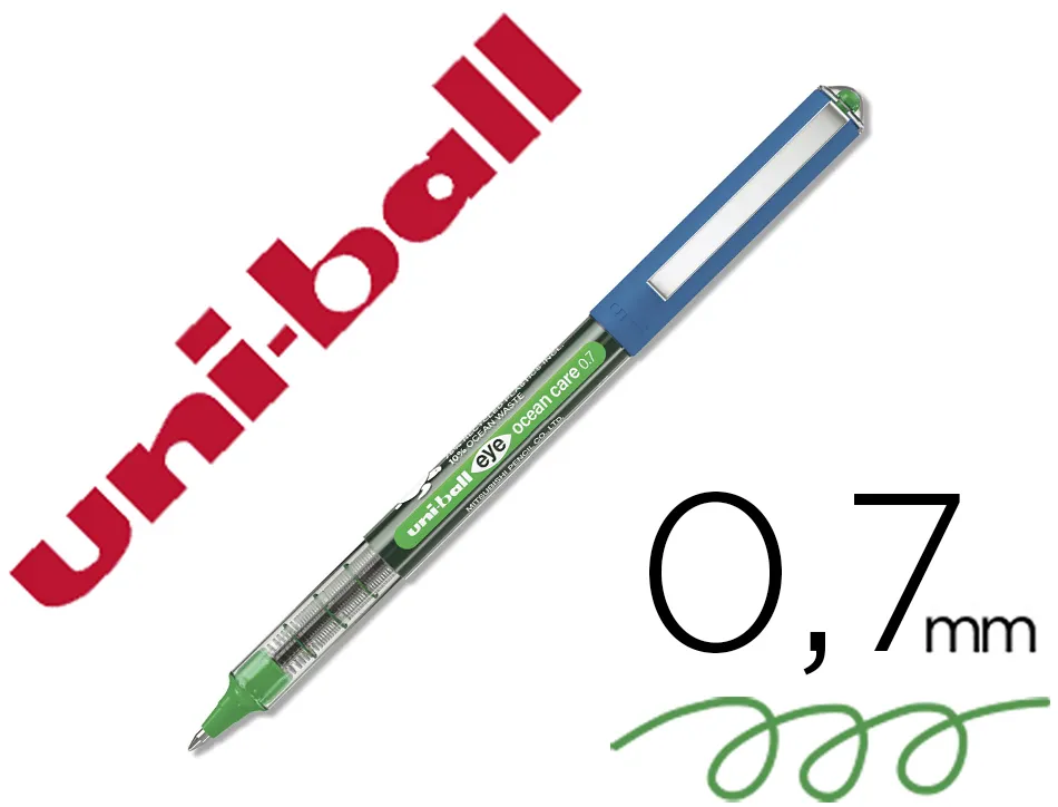 Roller uniball ocean care ecriture moyenne pointe 0,7mm encre liquide verte
