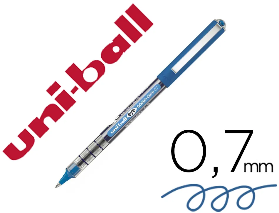 Roller uniball ocean care ecriture moyenne pointe 0,7mm encre liquide bleue