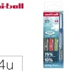 Roller uniball ocean care ecriture moyenne pointe 0,7mm encre liquide coloris assortis pochette 4 unites