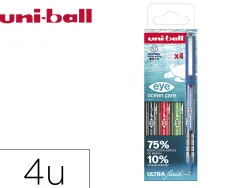 Roller uniball ocean care ecriture moyenne pointe 0,7mm encre liquide coloris assortis pochette 4 unites