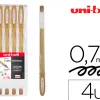 Roller uniball signo encre gel resistant pointe moyenne trace 0,7mm coloris metallise or pochette de 4un