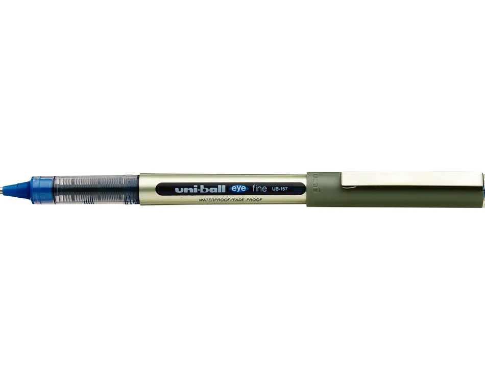 Roller uniball ub-157 eye écriture moyenne 0.5mm double niveau encre liquide visible régulateur débit coloris bleu