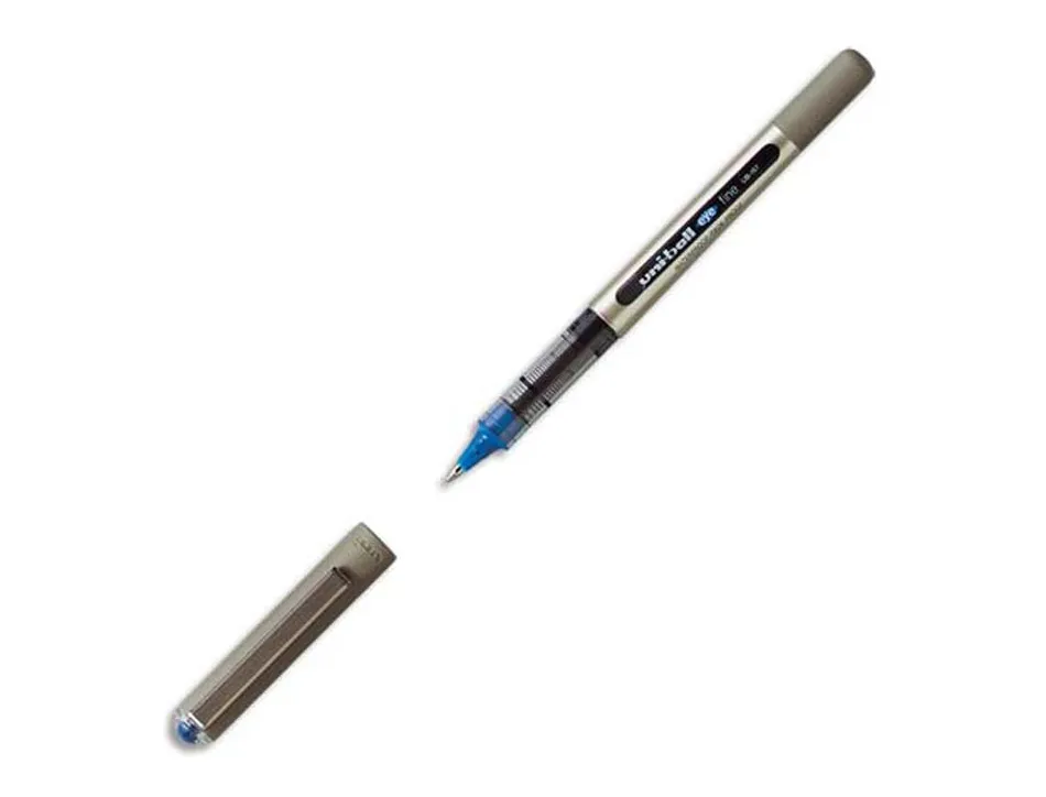 Roller uniball ub-157 eye écriture moyenne 0.5mm double niveau encre liquide visible régulateur débit coloris bleu