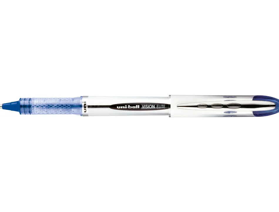 Roller uniball ub-200 vision élite écriture moyenne 0.5mm corps luxe gris encre liquide visible rechargeable bleu