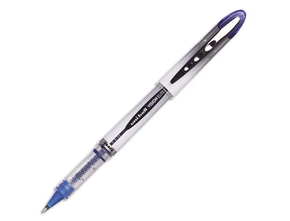 Roller uniball ub-200 vision élite écriture moyenne 0.5mm corps luxe gris encre liquide visible rechargeable bleu