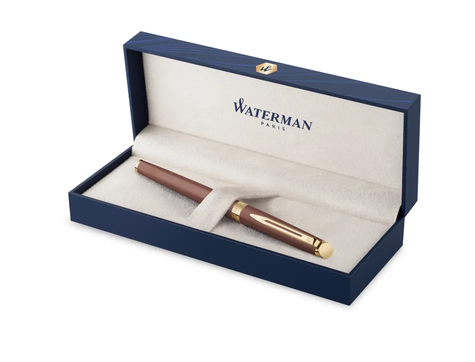 Roller waterman hemisphere metallic capuchon clip pointe fine encre noire coloris rouge cuivre coffret cadeau