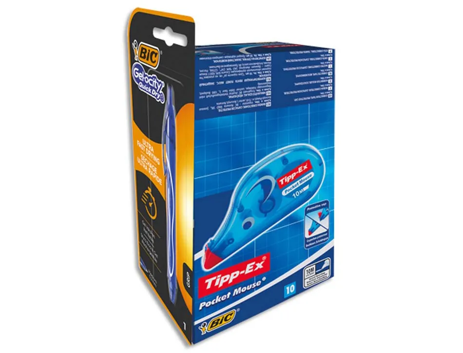 Rollers de correction bic tipp-ex pocket mouse + stylo gel lot 11